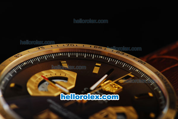 Tag Heuer Carrera Calibre 17 Chronograph Quartz Movement Gold Bezel with Brown Dial and Gold Stick Markers-Brown Leather Strap - Click Image to Close